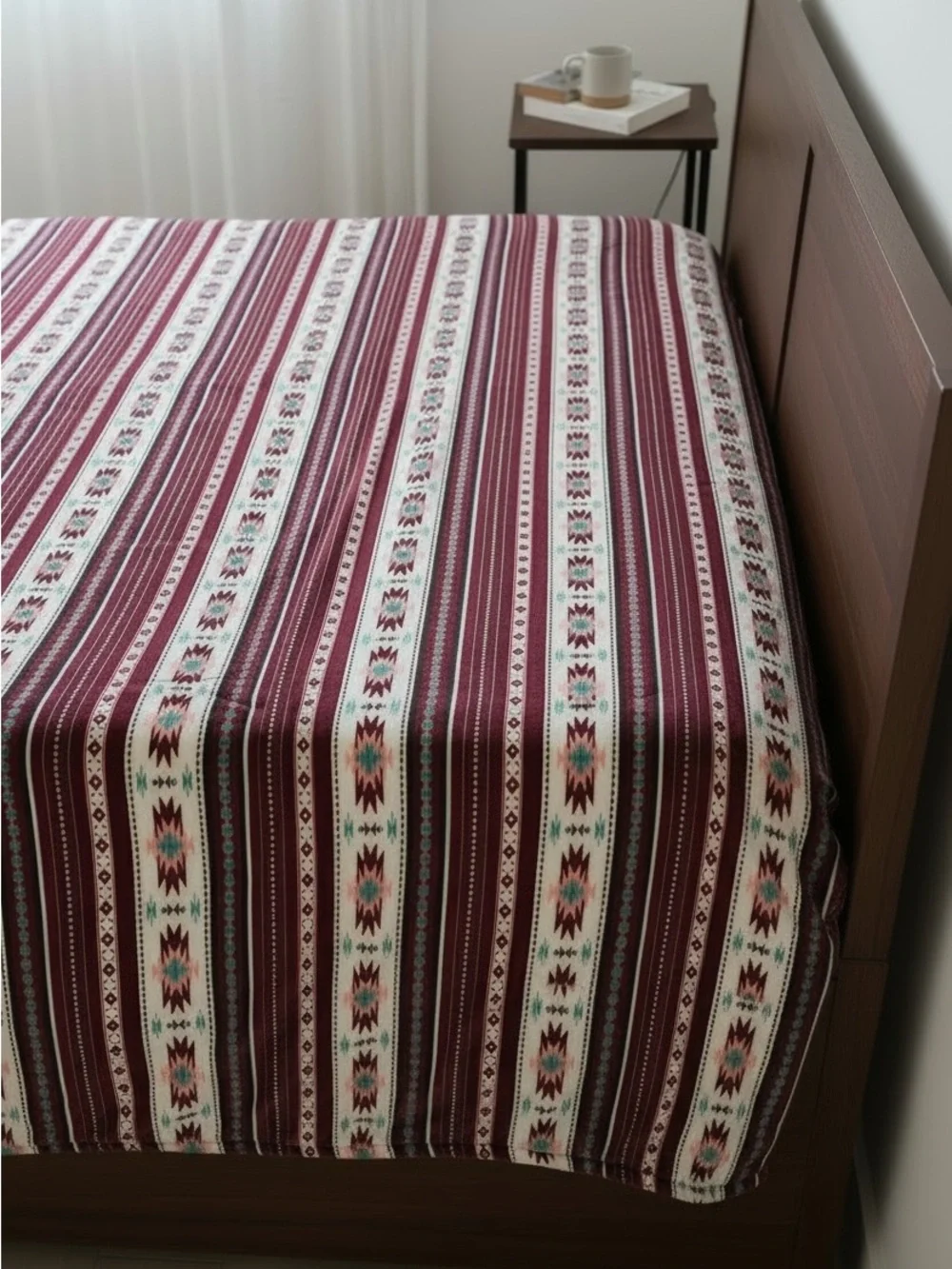 BURGUNDY Queen Southwest tribal Aztec Geometric Plush fleece Blanket